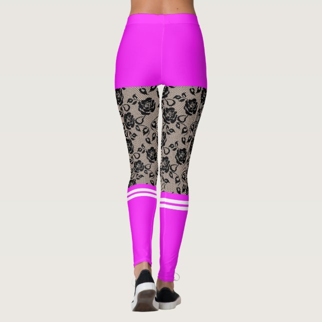 Imitate Lace Fishnet Rose Lila Kurz Socken Legging Leggings (Rückseite)