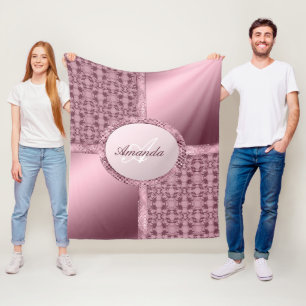Imitate Lace Satin Jewels Pink Monogram Fleecedecke