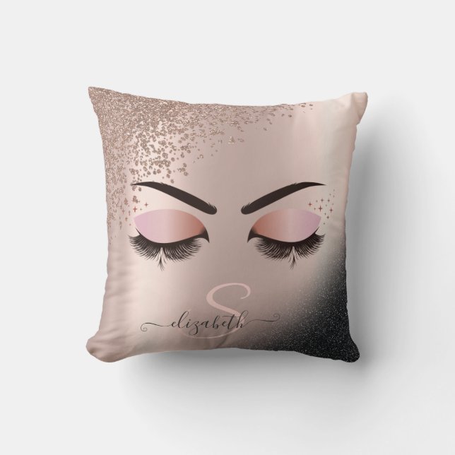 Imitate Lashes Black Rose Gold Glitzer Diamanten Kissen (Vorderseite)