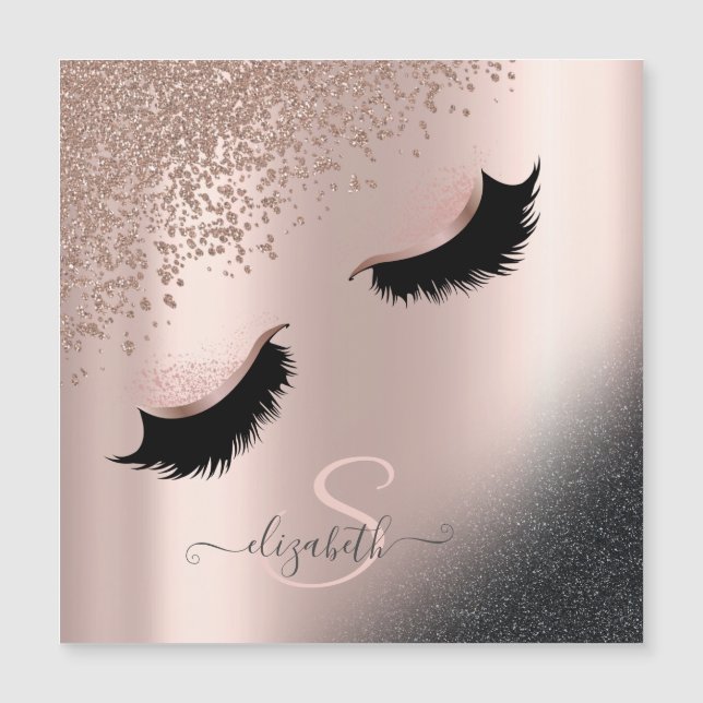 Imitate Lashes Schwarzer Glitzer Diamonds Rose Gol Magnetkarte (Vorderseite)