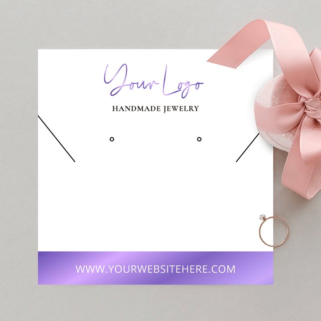 Imitate Lavendel Foil Logo Ohrfeige Schmuckanzeige Quadratische Visitenkarte (Purple lilac foil effect square jewelry display cards with space for your logo)