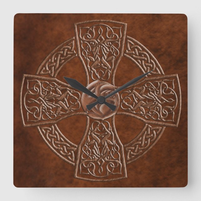 Imitate Leather Celtic Irish Clock Quadratische Wanduhr (Vorderseite)
