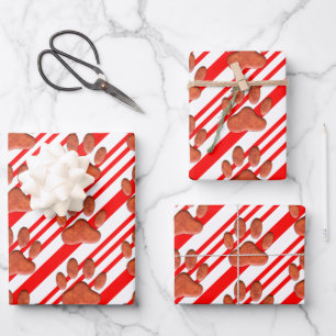 Imitate Leather Dog Pawprint Candy Cane Geschenkpapier Set