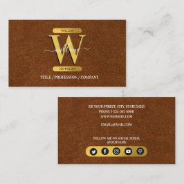 Imitate Leather & Gold Monogram Social Media Visitenkarte
