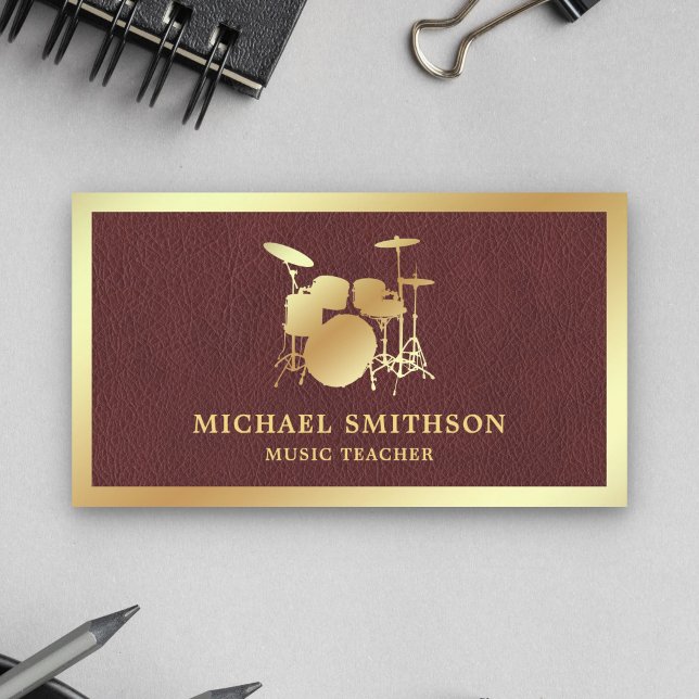 Imitate Leather Music Teacher Gold Drum Kit Drumme Visitenkarte (Von Creator hochgeladen)