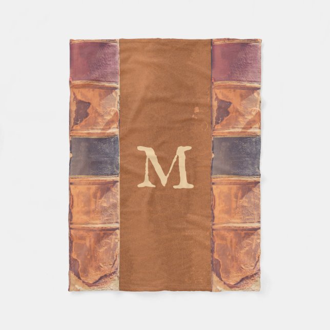 Imitate Leather Vintag Antiquitätenbuch Monogramm Fleecedecke (Vorderseite)