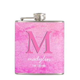 Imitate Leder Rosa Monogramm Name Flachmann