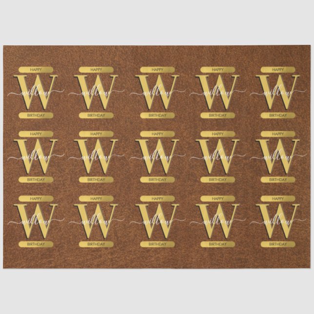 Imitate Leder und Gold Monogram Geburtstag Seidenpapier (Vorderseite)