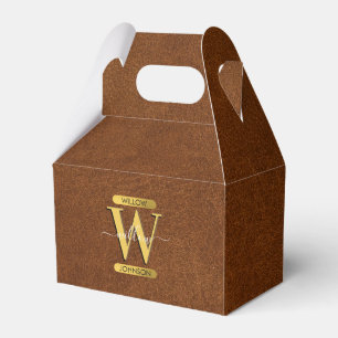 Imitate Leder und Gold Monogramm Geschenkschachtel