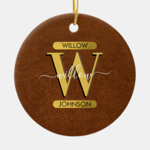 Imitate Leder und Gold Monogramm Keramik Ornament