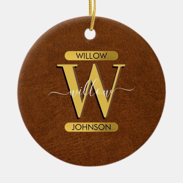 Imitate Leder und Gold Monogramm Keramik Ornament (Vorne)