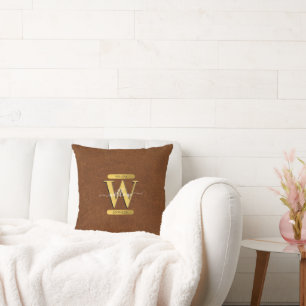 Imitate Leder und Gold Monogramm Kissen