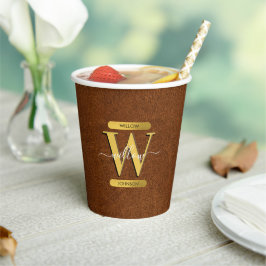Imitate Leder und Gold Monogramm Pappbecher