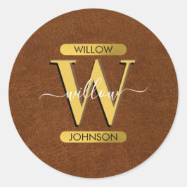 Imitate Leder und Gold Monogramm Runder Aufkleber