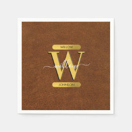 Imitate Leder und Gold Monogramm Serviette