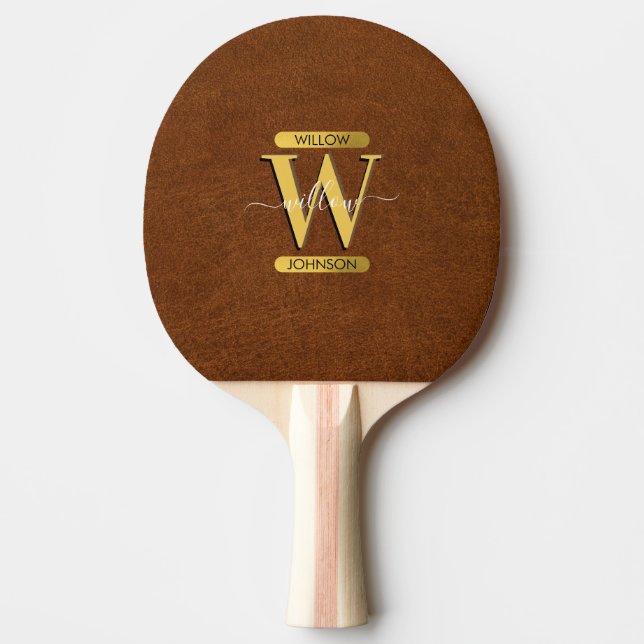 Imitate Leder und Gold Monogramm Tischtennis Schläger (Vorderseite)