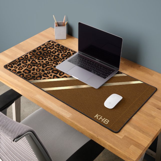 Imitate Leder und Leopard, braun, Stich Schreibtischunterlage (Büro 2)