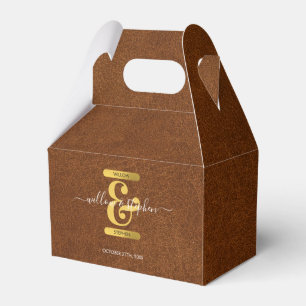 Imitate Leder- und Monogramm-Hochzeit Geschenkschachtel