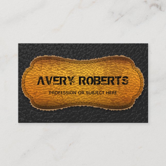 Imitate Lederschwarz gelb Elegant geometrisch Visitenkarte (Vorderseite)