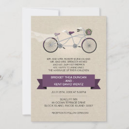 Imitate Leinen Plum Tandem Fahrradhochzeit Einladung