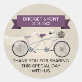 Imitate Leinen Plum Tandem Fahrradhochzeit Runder Aufkleber