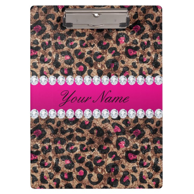 Imitate Leopard Hot Pink Rose Gold Fossil und Diam Klemmbrett (Vorderseite)
