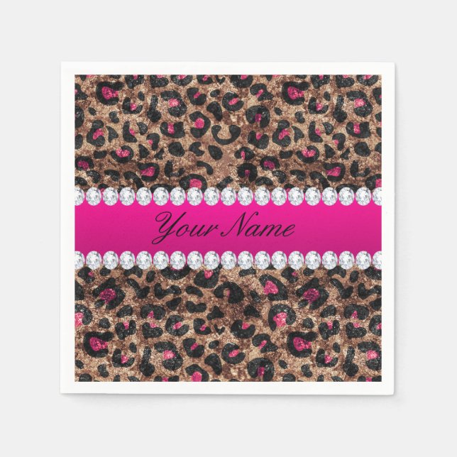 Imitate Leopard Hot Pink Rose Gold Found Diamanten Serviette (Vorderseite)