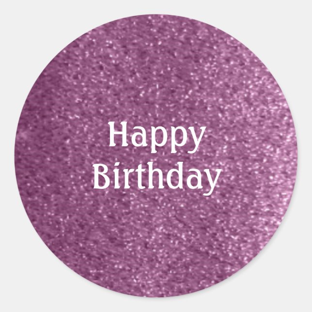 Imitate Lila Glitzer Glücklich Geburtstag Runder Aufkleber (Vorderseite)