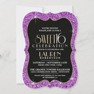 Imitate Lila Glitzer Sweet 16 Party Einladungen