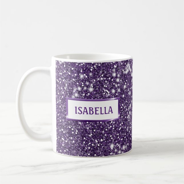 Imitate Lila Glitzer Textur mit Ihrem Namen ausseh Kaffeetasse (Links)