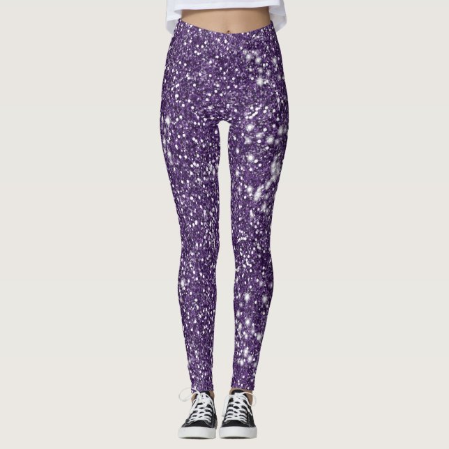 Imitate Lila Glitzer Textureffekt Leggings (Vorderseite)