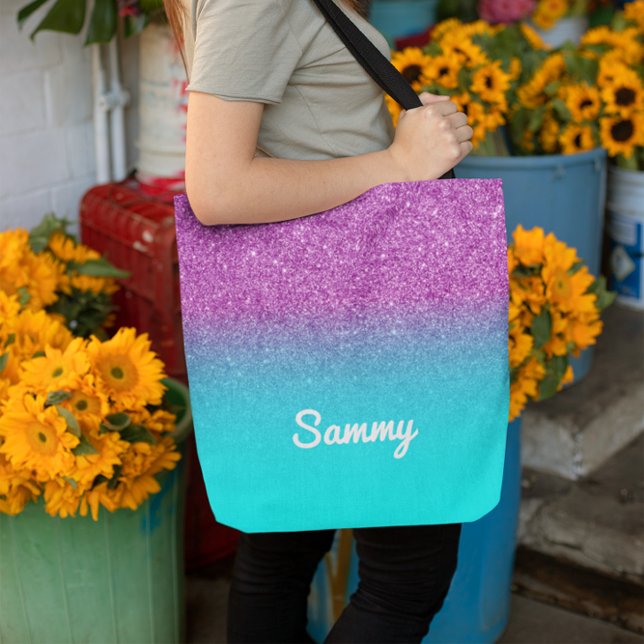 Imitate Lila und Aqua Ombre Glitzer Tasche (Purple and Aqua Ombre Glitter Tote Bag)