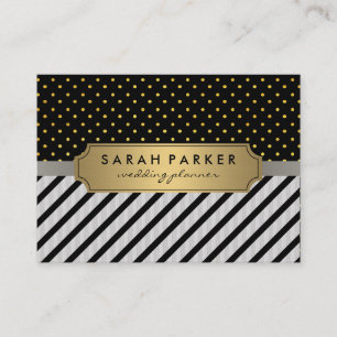 Imitate Linen Black Stripes Polka Dots Visitenkarte