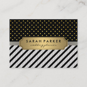 Imitate Linen Black Stripes Polka Dots Visitenkarte