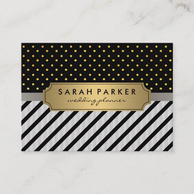Imitate Linen Black Stripes Polka Dots Visitenkarte (Vorderseite)