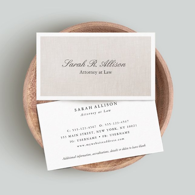 Imitate Linen Elegante Beige Business Card Visitenkarte (Von Creator hochgeladen)