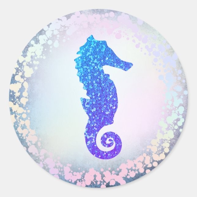 Imitate Logo für das holografisch blaue Seepferd Runder Aufkleber (Vorderseite)