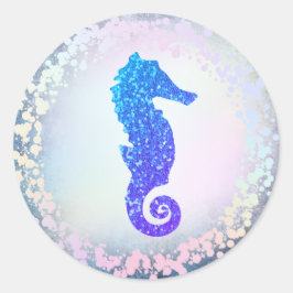 Imitate Logo für das holografisch blaue Seepferd Runder Aufkleber