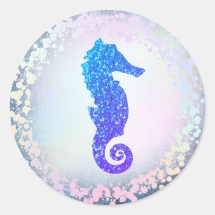 Imitate Logo für das holografisch blaue Seepferd Runder Aufkleber