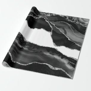 Imitate Marbella Agate Schwarz-weiß Trendy Modern Geschenkpapier