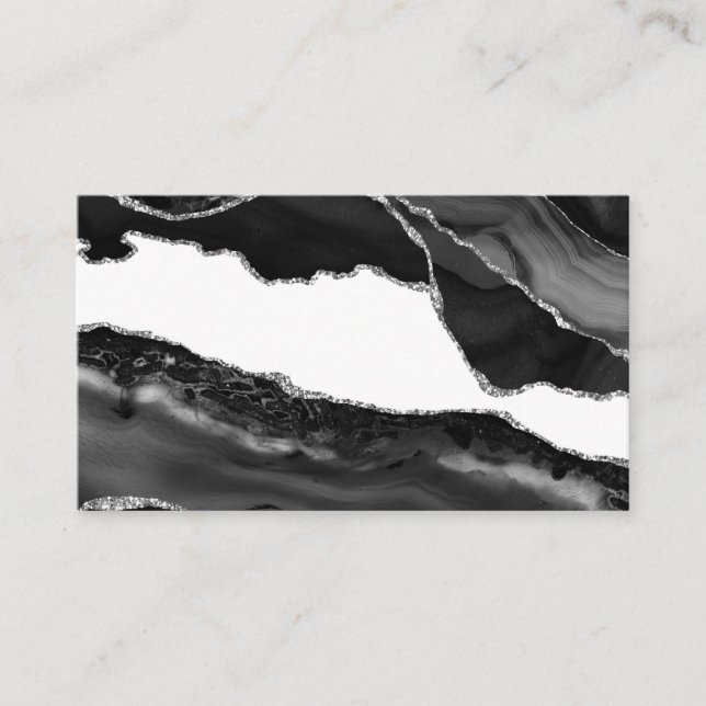 Imitate Marbella Agate Schwarz-weiß Trendy Modern  Visitenkarte (Vorderseite)