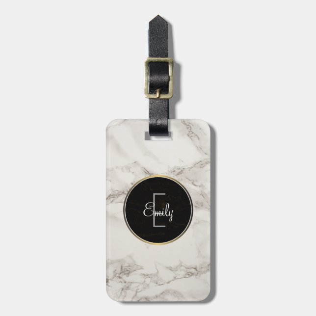 Imitate Marble Alabaster Taupe Tan Monongram Gepäckanhänger (Vorderseite vertikal)