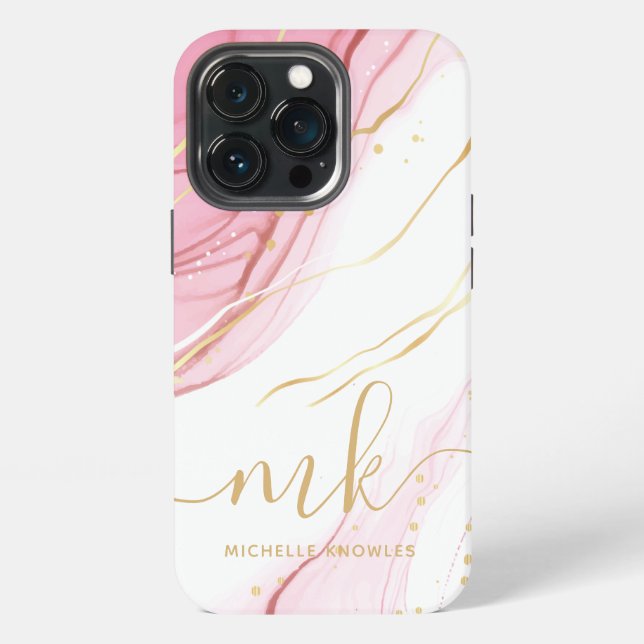 Imitate Marble Geode Monogramm und Name iPhone 13 Pro Hülle (Hinten)
