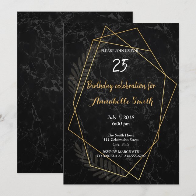 Imitate Marble Geometric Geburtstag Einladung (Vorne/Hinten)