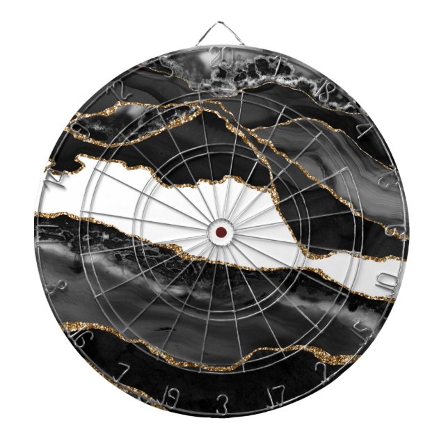 Imitate Marbled Agate Black Stylish Stone Luxury Dartscheibe (vorne)