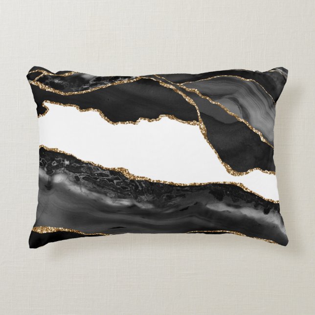 Imitate Marbled Agate Black Stylish Stone Luxury Dekokissen (Vorderseite)