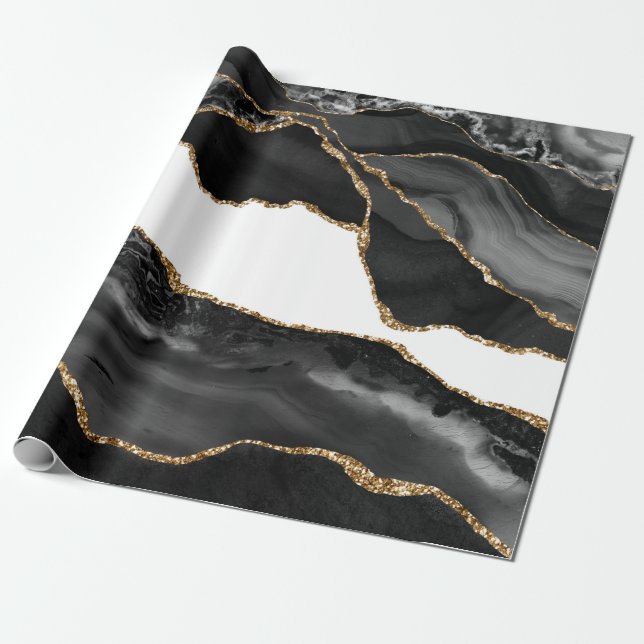 Imitate Marbled Agate Black Stylish Stone Luxury G Geschenkpapier (Ungerollt)