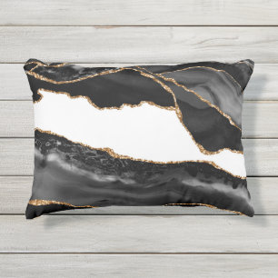 Imitate Marbled Agate Black Stylish Stone Luxury Kissen Für Draußen