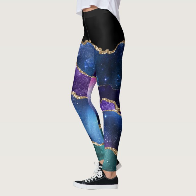 Imitate Marbled Agate Stone Galaxy Funkelnd Schluc Leggings (Links)