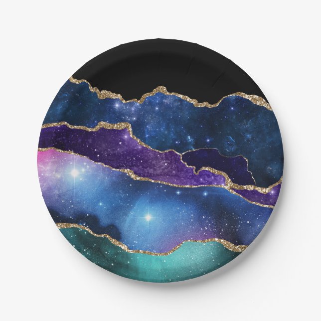 Imitate Marbled Agate Stone Galaxy Funkelnd Shinti Pappteller (Vorderseite)